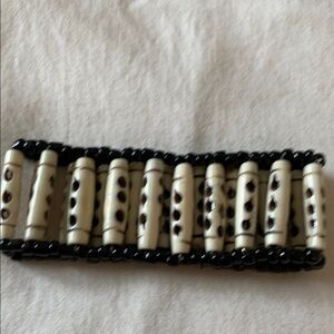 Ethnic Ivory Bone and Black Bead Stretch Bracelet